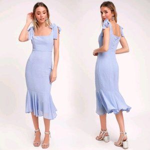 Lulu's | Bimini Periwinkle Blue Swiss Dot Tie-Strap Midi Dress